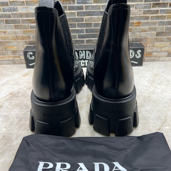 PRADA Monolith Leather Lug-Sole Chelsea Booties - Picture 10 of 13